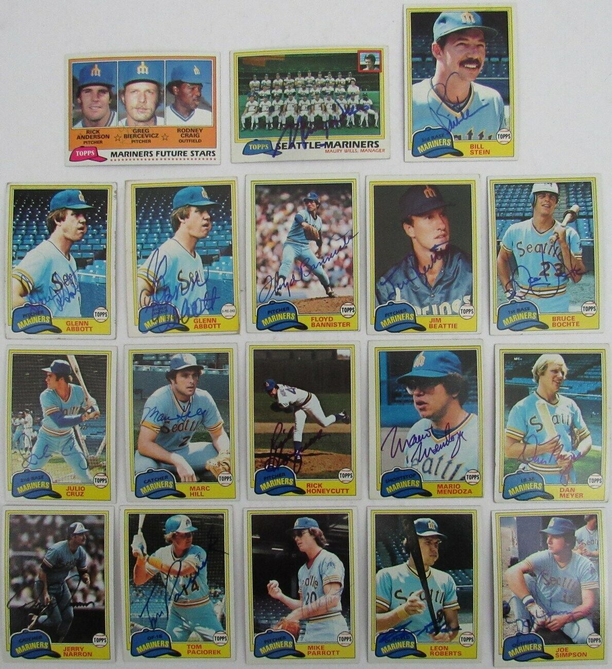 Lot of 18 Seattle Mariners Signed/Autographed 1981 TOPPS Trading Cards 165577