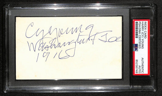 Harry "Cy" Young CFB HOF Signed 3x5 Index Card Washington & Lee PSA/DNA 189025