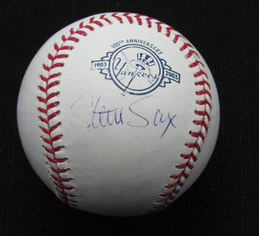 Steve Sax Signed/Auto Yankees 100th OML Baseball JSA  186876