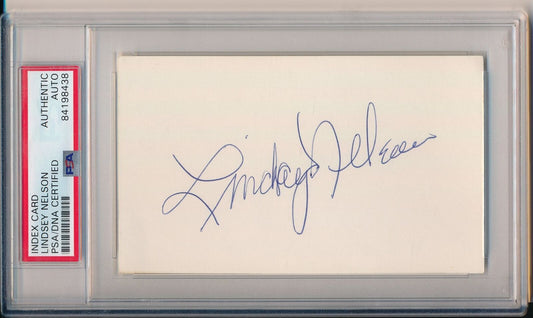 Lindsey Nelson HOF Autographed 3x5 Index Card New York Mets Announcer PSA/DNA