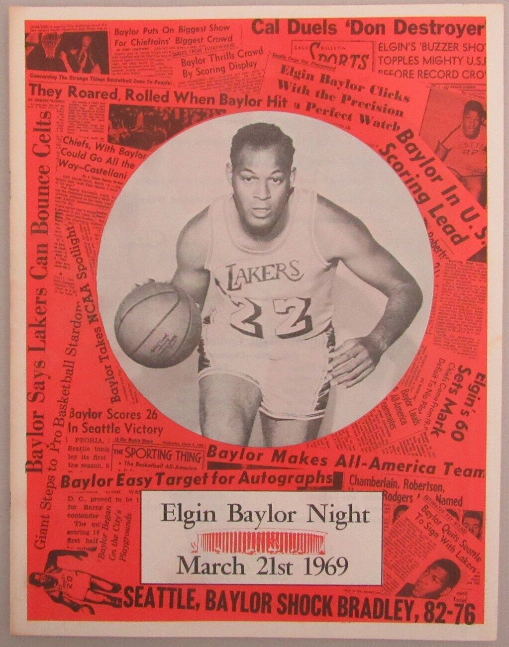 March 21, 1969 Elgin Baylor Night Los Angeles Lakers Program