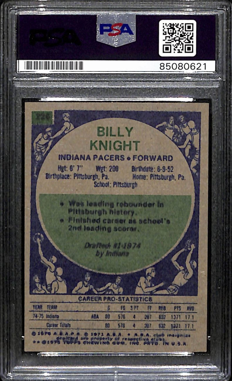 Billy Knight Autographed 1975-76 Topps Card #228 Pacers PSA/DNA 184821