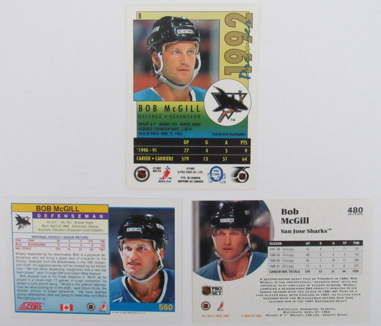 Lot of 5 Signed/Autographed San Jose Sharks 1991-92 NHL Trading Cards 159342