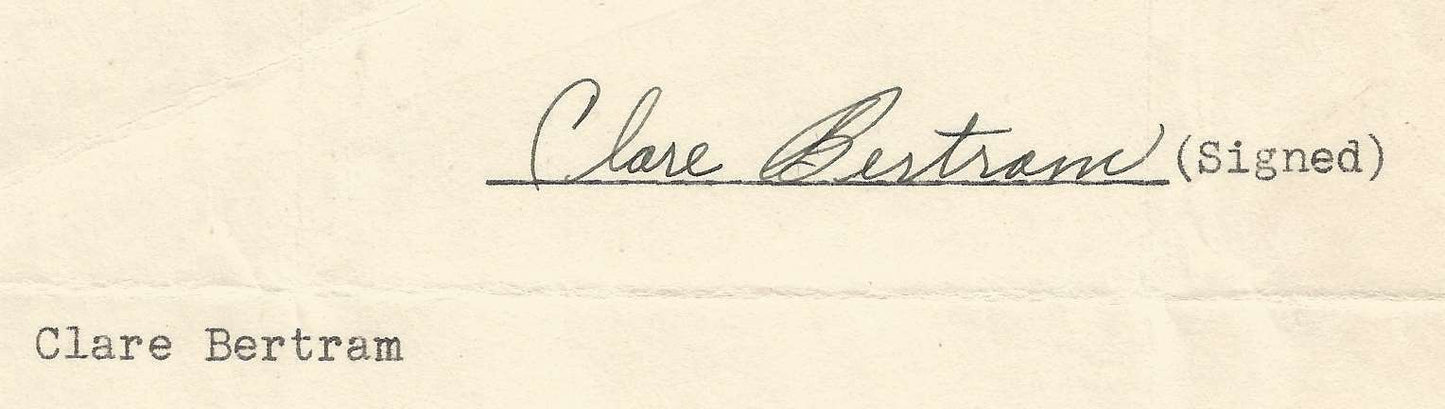 Clare Bertram Knoxville Smokies Signed/Autographed 1939 Letter 150083