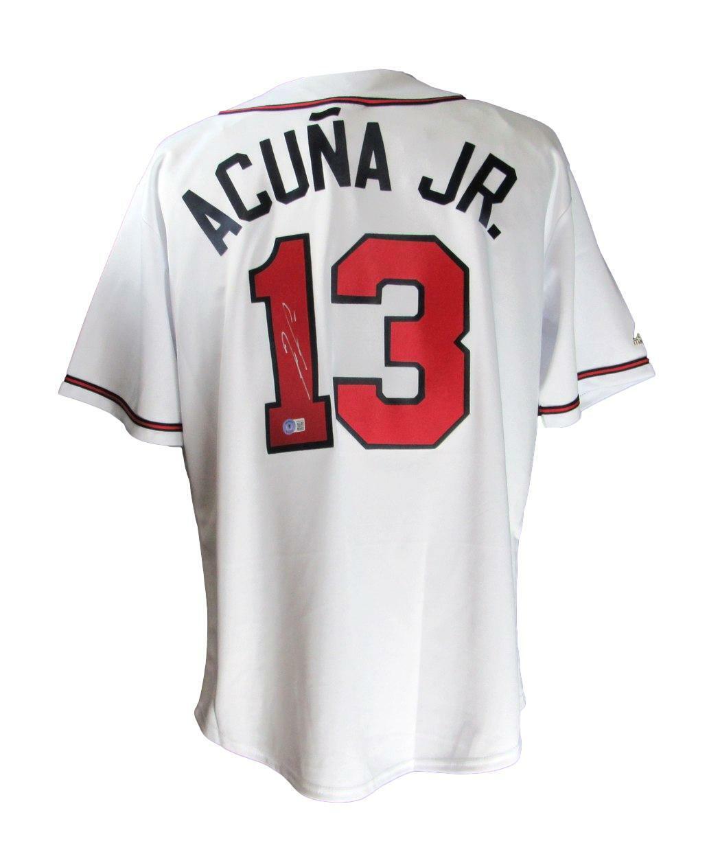 Ronald Acuna Jr. Signed Braves White Custom Baseball Jersey L Beckett 164315