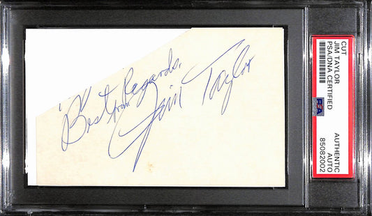 Jim Taylor HOF Autographed/Inscr 3x5 Cut/Index Card Packers PSA/DNA 184810