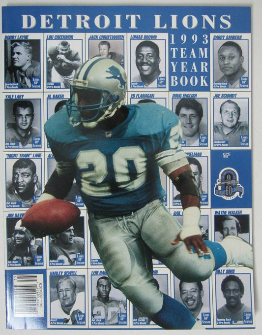 1993 Detroit Lions NFL Football Official Team Yearbook Sanders Cover 146119