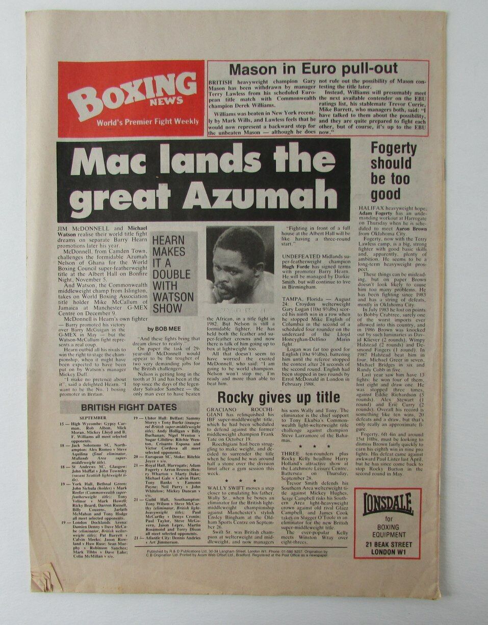 September 15, 1989 Boxing News Magazine Barry Hearn