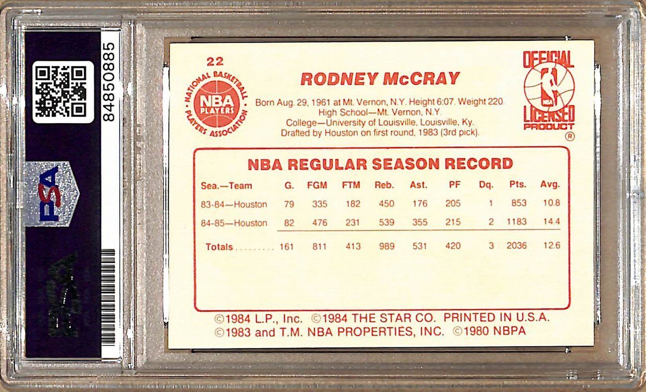 1985-86 Star Company #22 Rodney McCray Rockets Signed/Auto Card PSA/DNA 178914