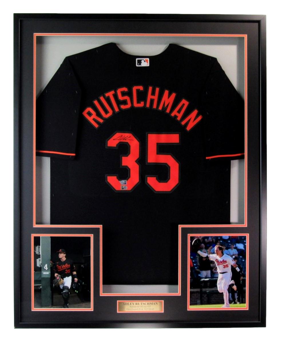 Adley Rutschman Autographed Black Baseball Jersey Orioles Framed Fanatics 185303