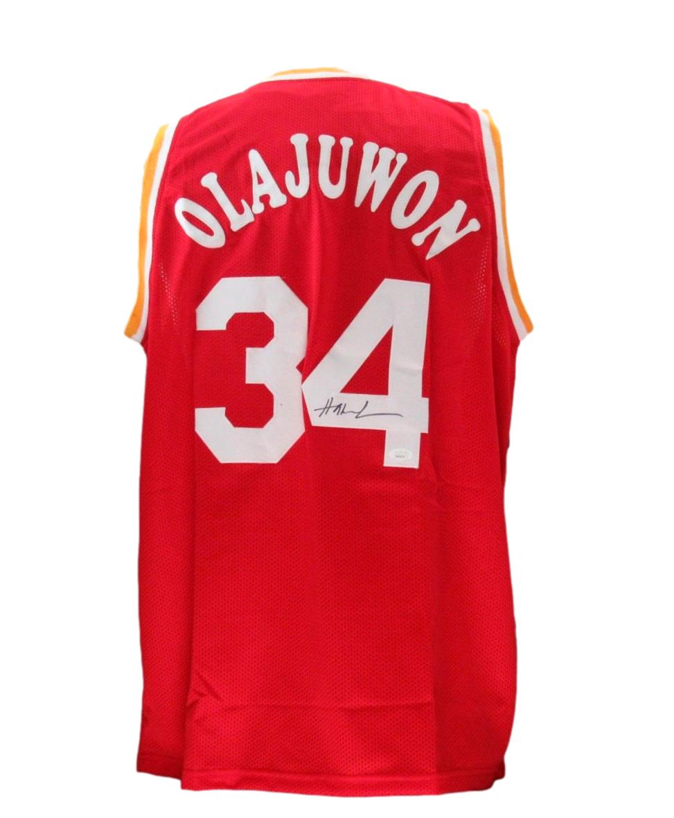 Hakeem Olajuwon Signed/Auto Red Custom Basketball Jersey Rockets JSA 192200