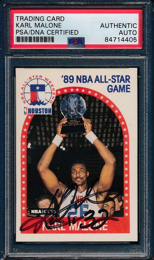 1989 HOOPS All-Star Karl Malone HOF #116 Card Signed Jazz PSA/DNA 176654