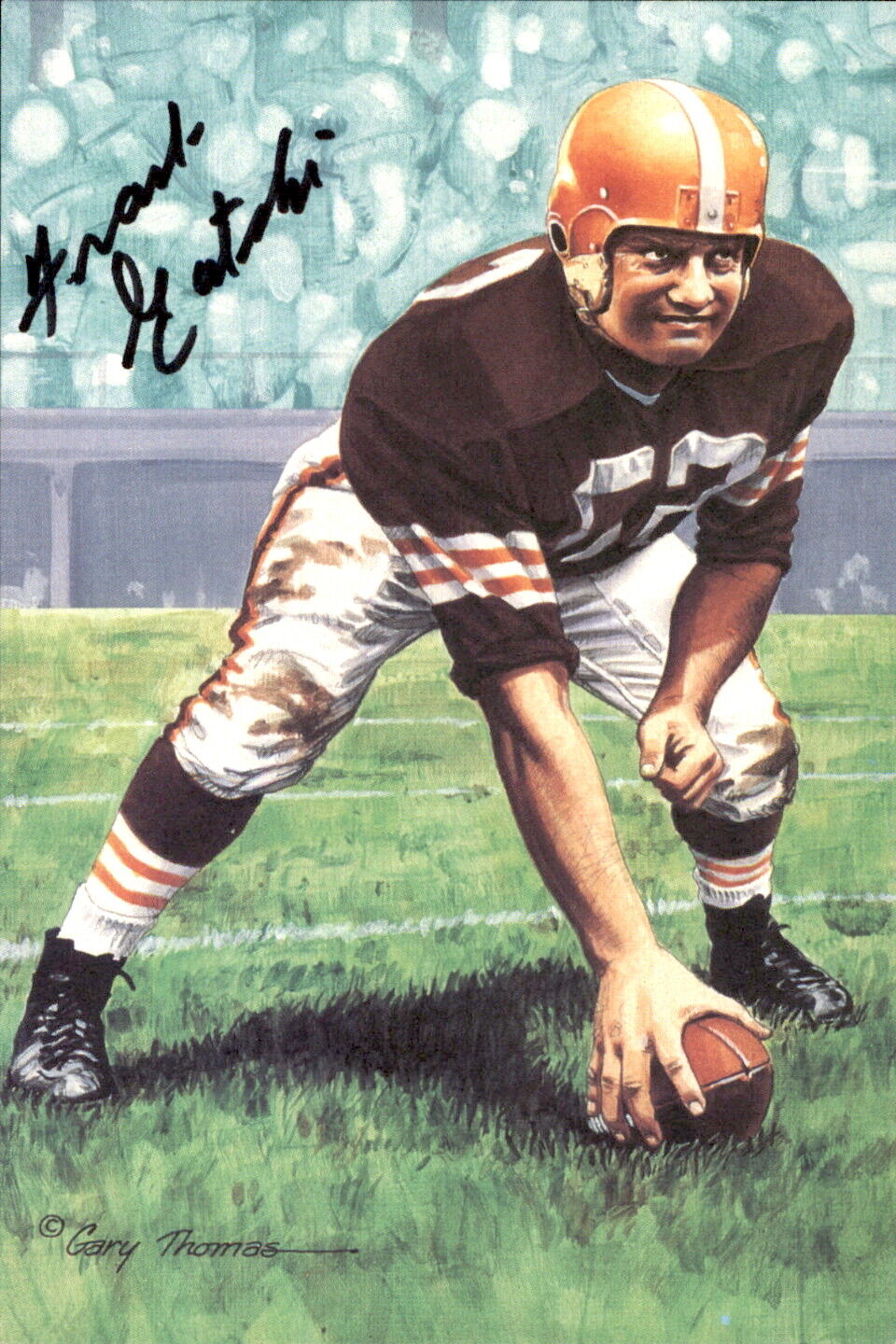 Frank Gatski HOF Autographed Goal Line Art GLAC Postcard Cleveland Browns JSA