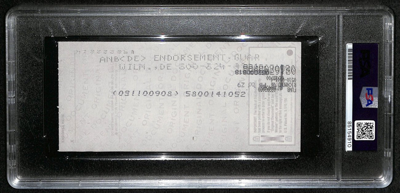 Johnny Unitas HOF Signed/Auto 2000 Bank Check Colts PSA/DNA GEM MT 10 189584