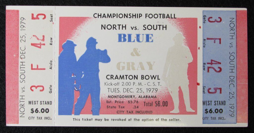 1979 Blue & Gray Cramptom Bowl North vs. South Championship Ticket Stub