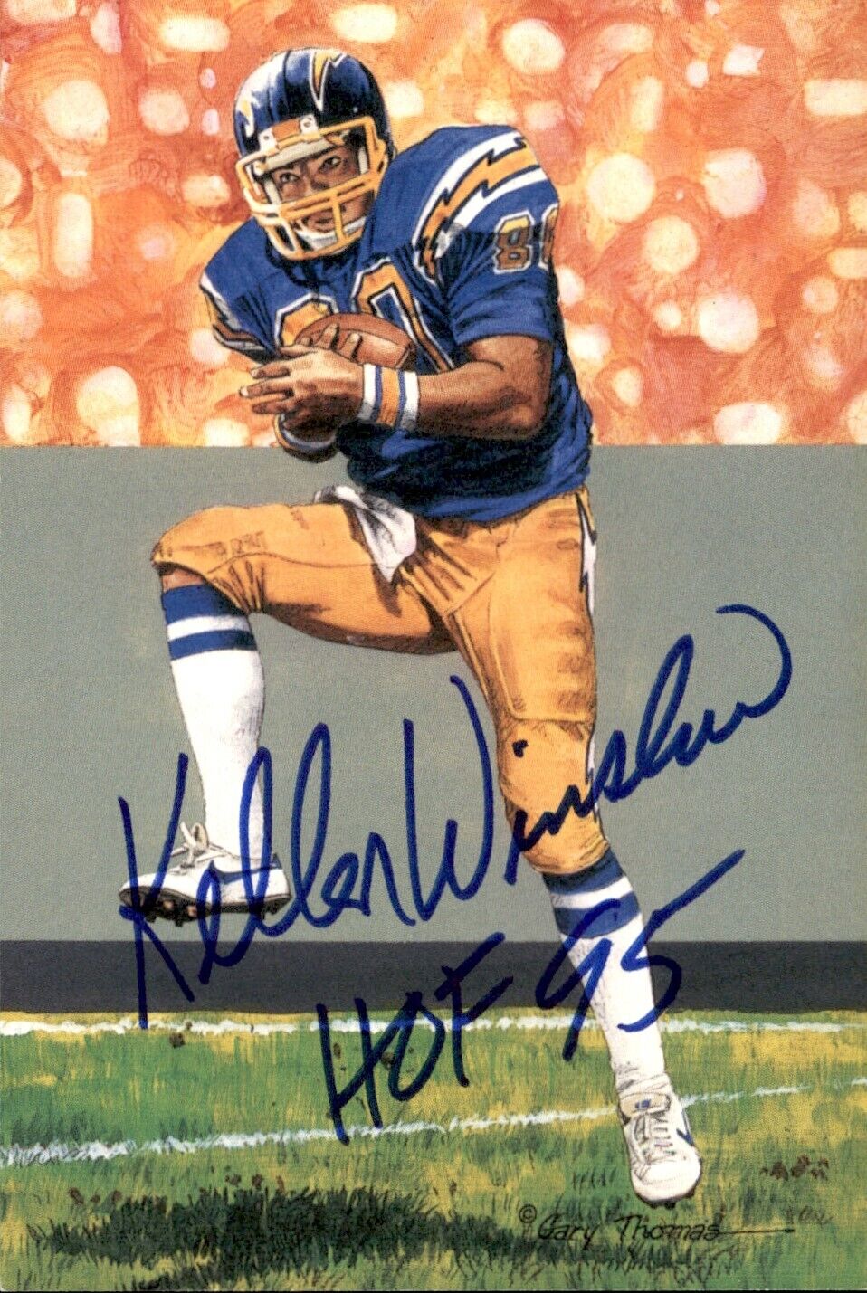 Kellen Winslow HOF Autographed/Inscr Goal Line Art GLAC Postcard Chargers JSA