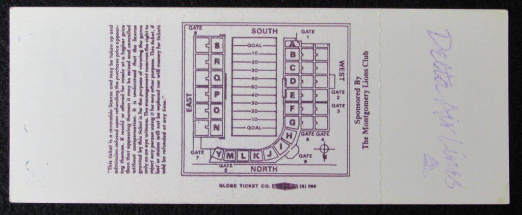 1985 Blue & Gray Cramptom Bowl North vs. South Championship Ticket Stub Pinkett