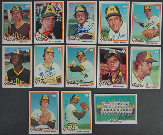Lot of (13) San Diego Padres Autographed 1978 TOPPS Baseball Cards 183165