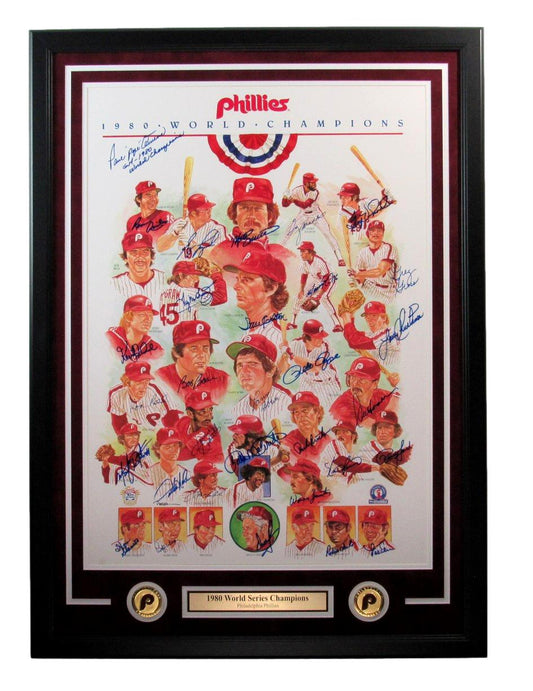 1980 Phillies World Series Team Signed (31) 20x30 Poster Framed PSA/DNA 179686