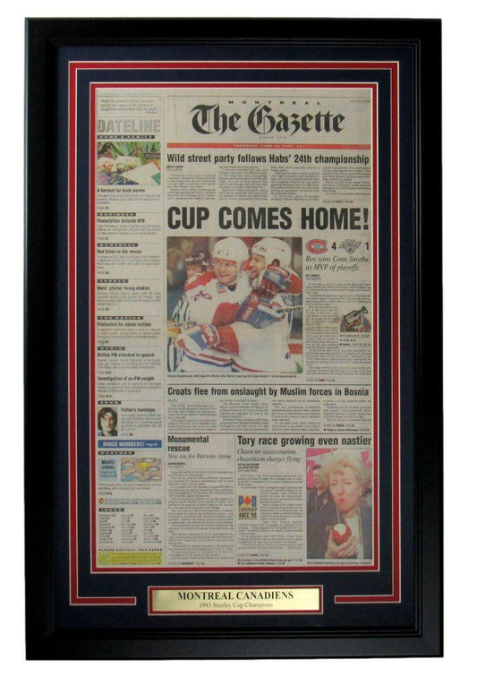 Montreal Canadiens 1993 Stanley Cup Champs The Gazette Newspaper Framed 166089