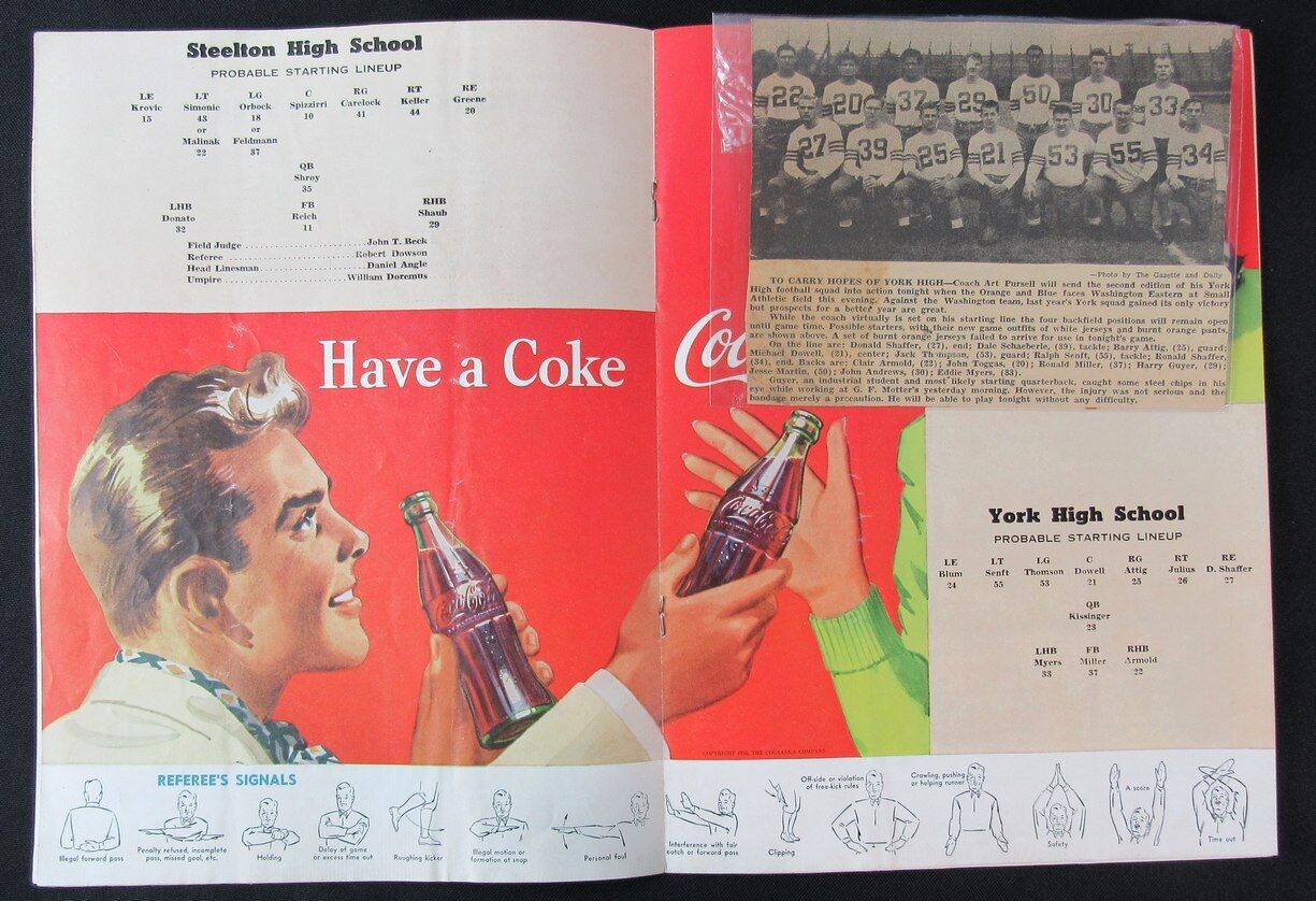 1950 York High vs. Steelton High School Football Game Program 11/04