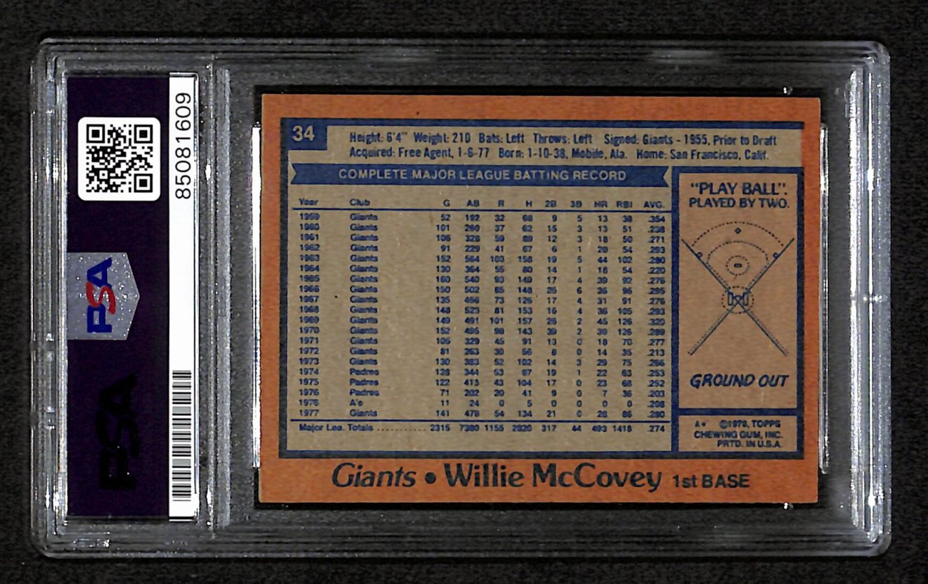 Willie McCovey HOF Signed 1978 Topps Card #34 Oakland A's PSA/DNA 184560