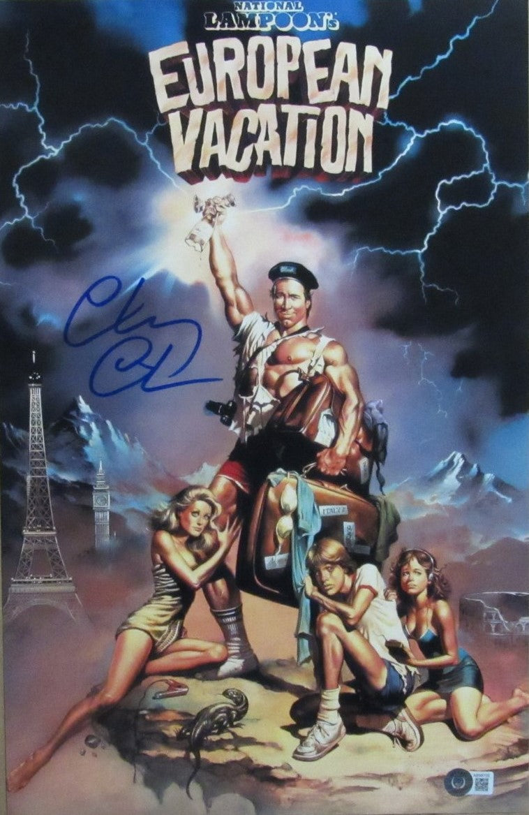 Chevy Chase Signed/Auto 11x17 Movie Poster "European Vacation" Beckett 189747