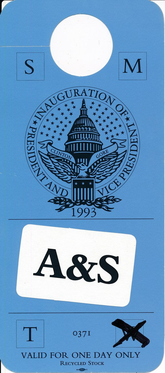 1993 Presidential Inauguration Blue Parking Pass Bill Clinton 147384