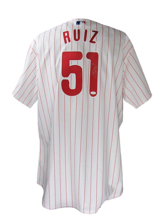 Carlos Ruiz Autographed White Majestic Baseball Jersey Philadelphia Phillies JSA