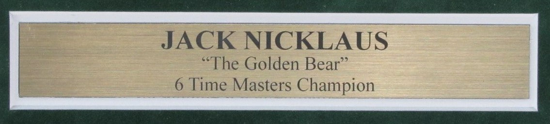 Jack Nicklaus Signed/Auto Masters Pin Flag w/ Card Collage Framed JSA 191606