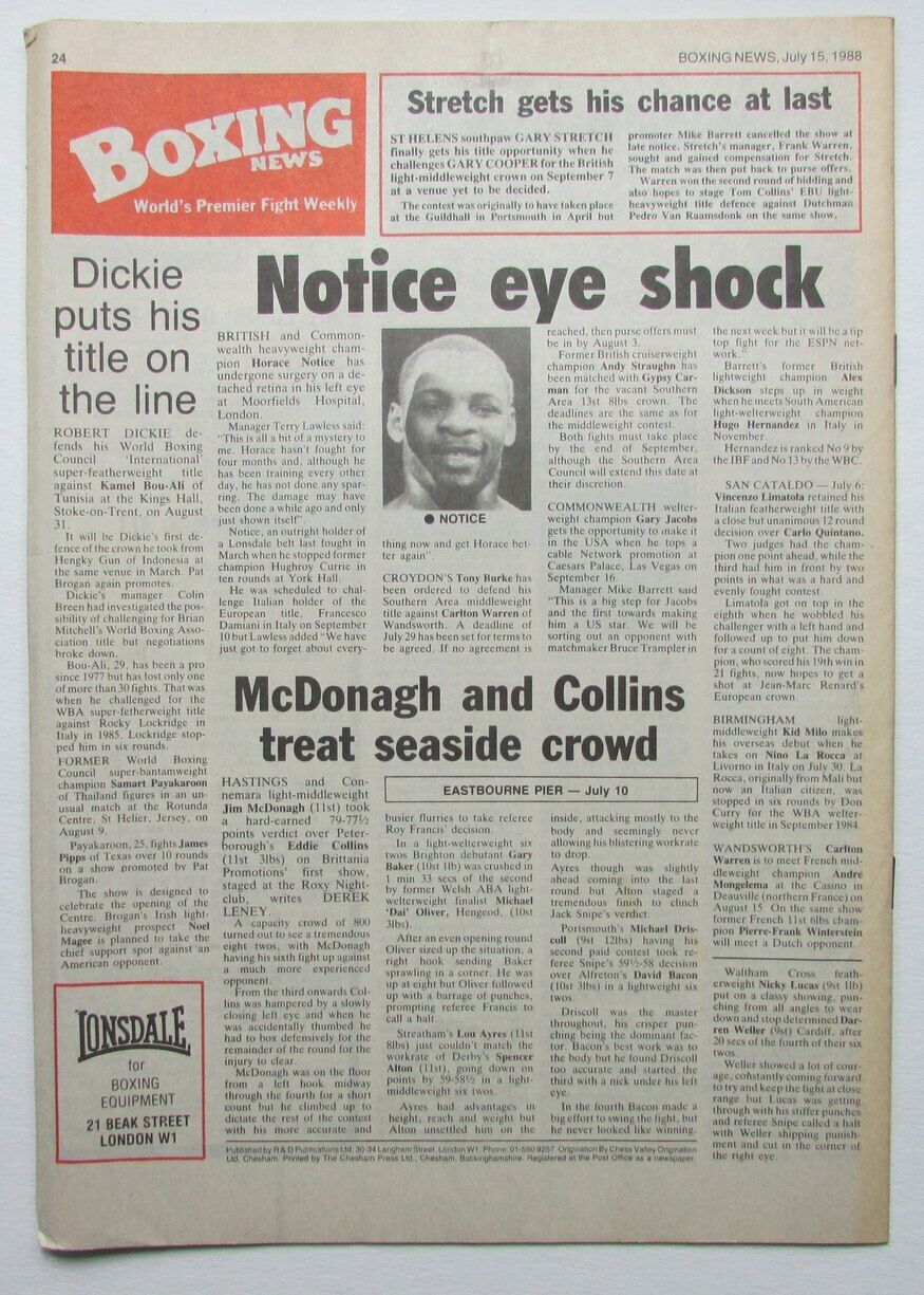 July 15, 1988 Boxing News Magazine Henry Akinwande