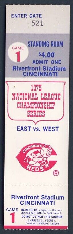 1975 NLCS Pirates @ Reds Ticket Riverfront Stadium Rose 2 Hits 122100