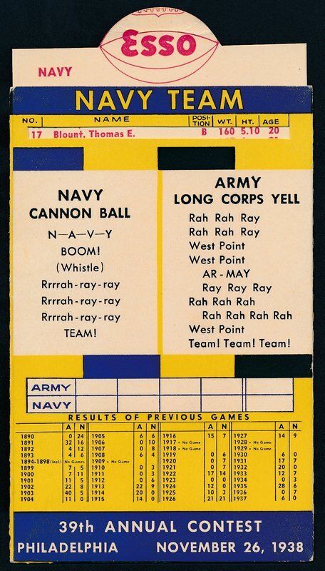 1938 ARMY vs NAVY Football Teams Sliding Rosters - ESSO Oil Giveaway 138939