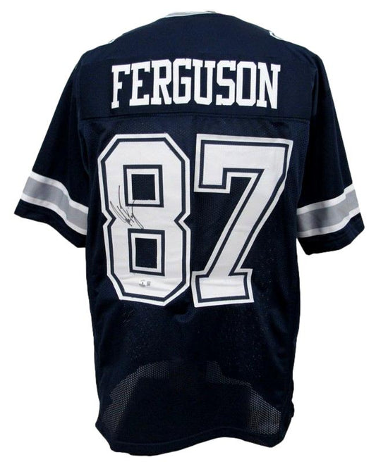 Jake Ferguson Signed Blue Custom Football Jersey Dallas Cowboys Beckett 186304