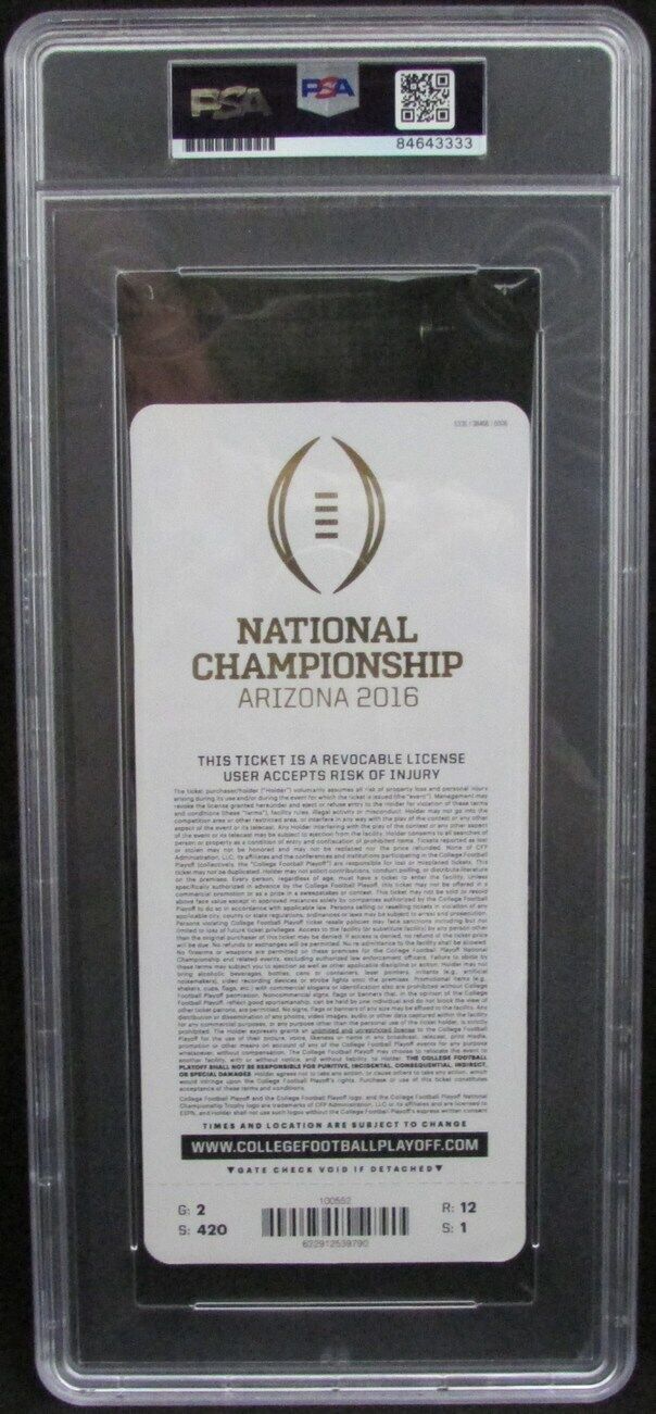 Nick Saban Autographed 2016 National Championship Full Ticket Slab PSA/DNA