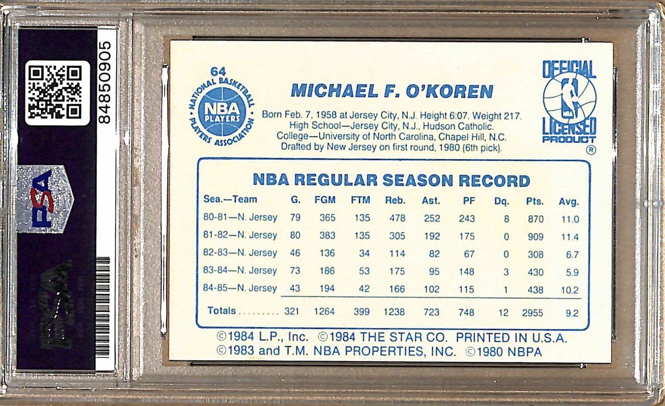 1985-86 Star Company #64 Mike O'Koren Nets Signed/Auto Card PSA/DNA 178840