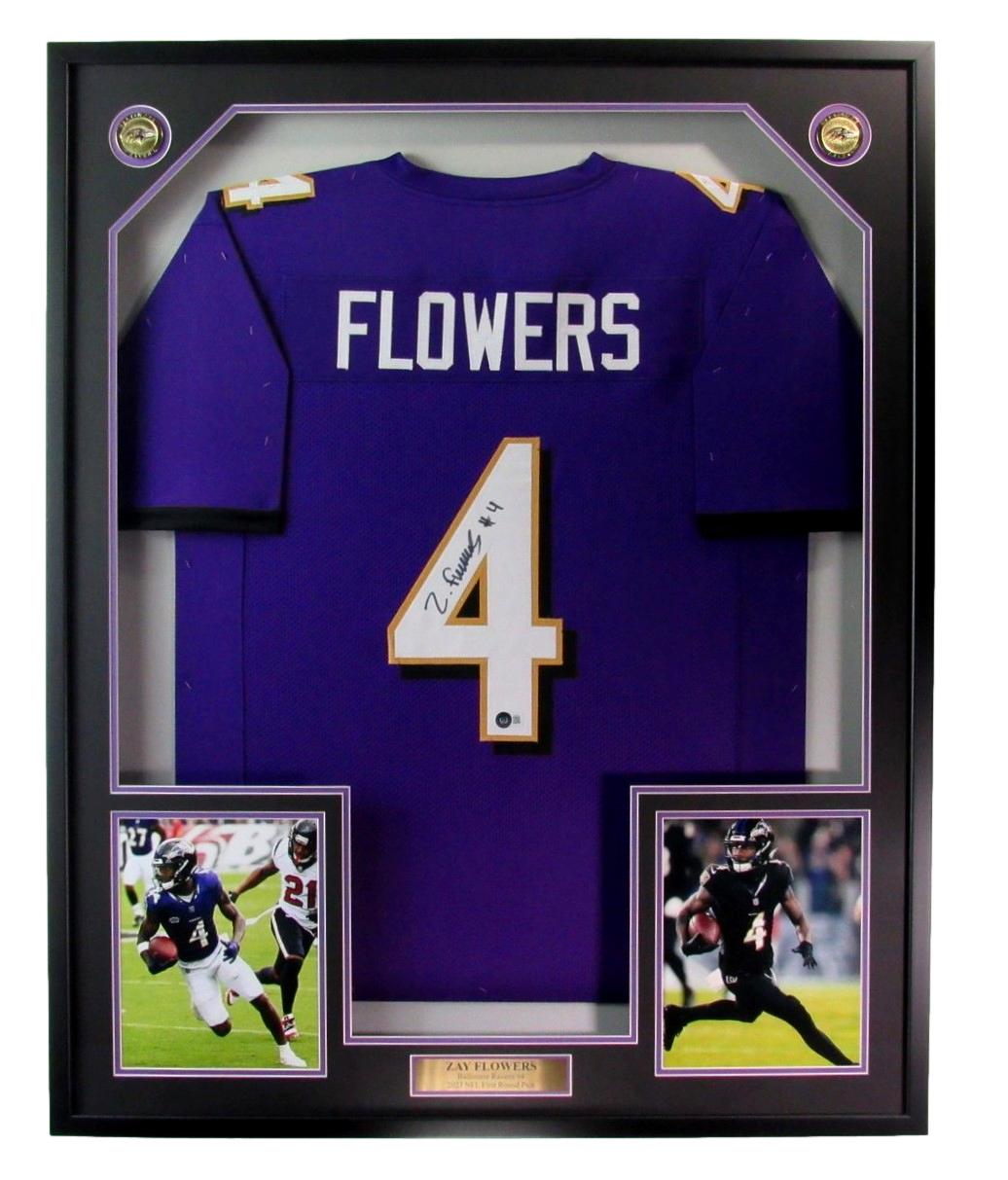 Zay Flowers Signed/Auto Purple Football Jersey Ravens Framed Beckett 186189