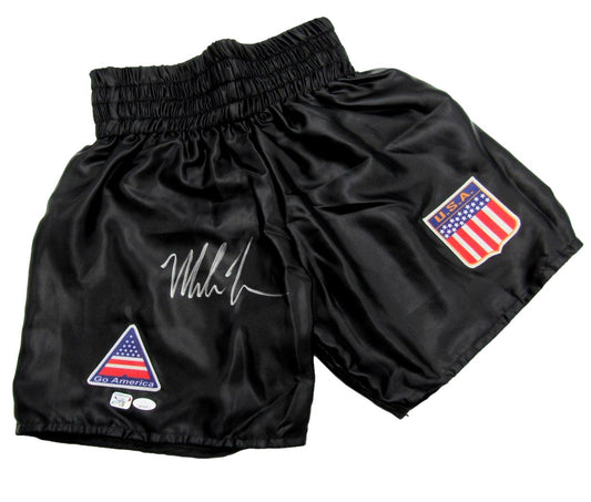 Mike Tyson Signed/Autographed Black USA Go America Boxing Trunks JSA 190479