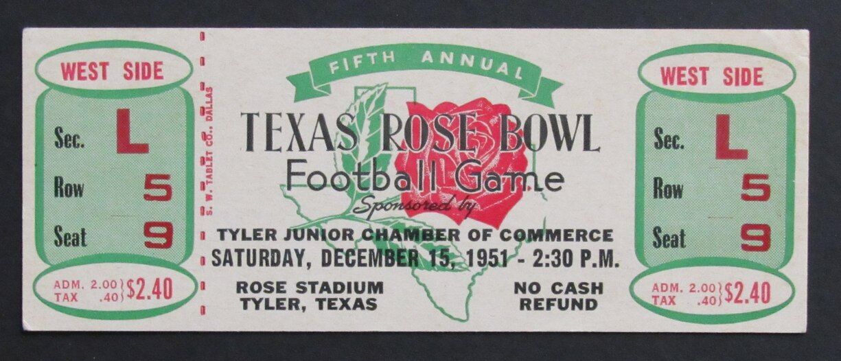 1951 Texas Little Rose Bowl Football Full Ticket Kilgore Jr. vs Northeastern OKL