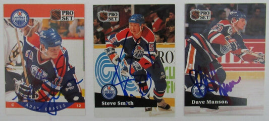 Lot of 3 Signed/Autographed Edmonton Oilers 1990-91 NHL Trading Cards 159344