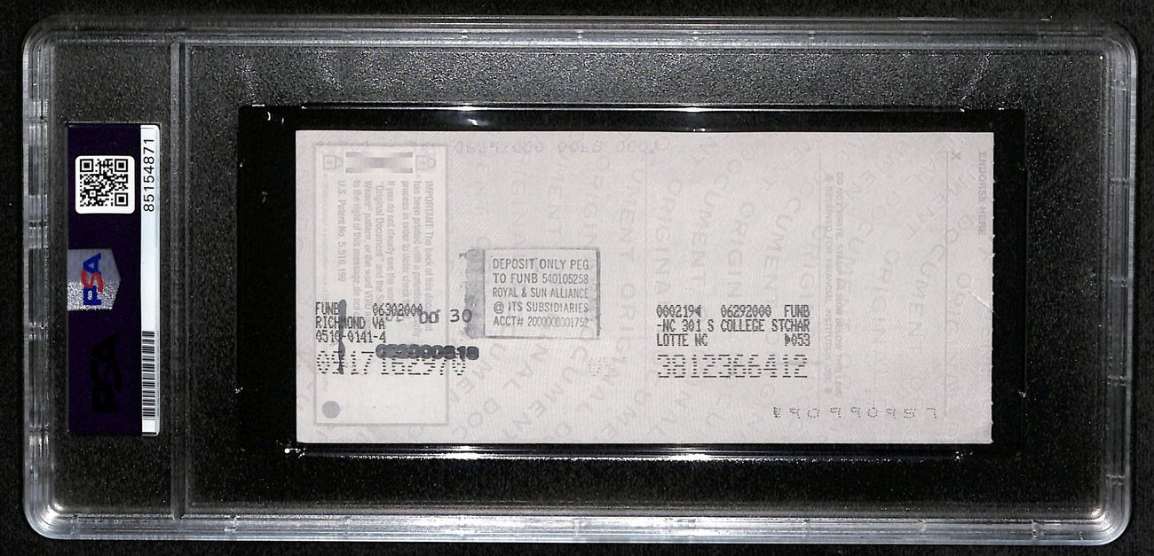 Johnny Unitas HOF Signed/Auto 2000 Bank Check Colts PSA/DNA GEM MT 10 189589