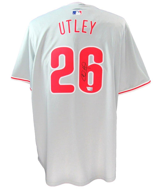 Chase Utley Signed Gray Nike Baseball Jersey Phillies Size XL Fanatics 187369