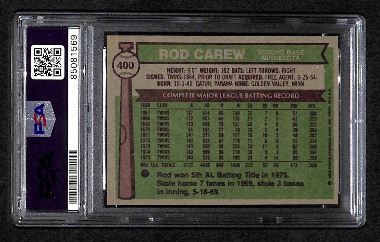 Rod Carew HOF Signed 1976 Topps Card #400 Minnesota Twins PSA/DNA 184593