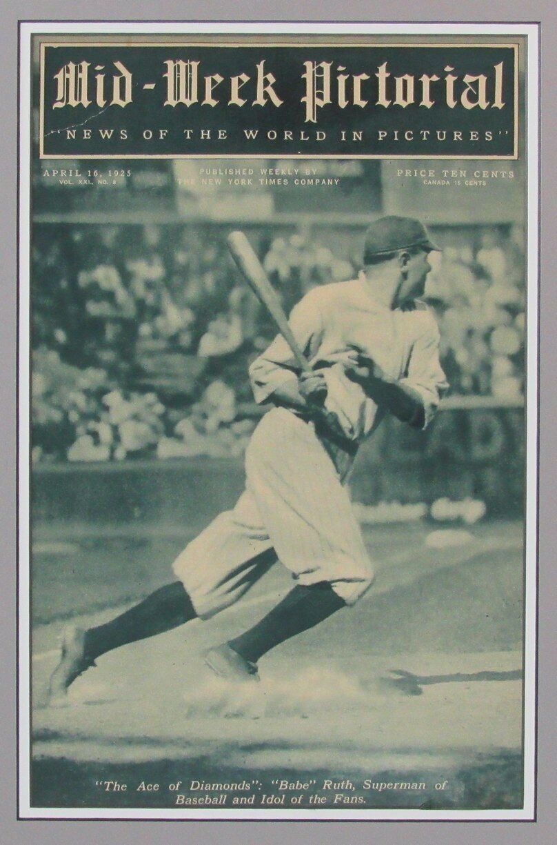 Mid-Week Pictorial Newspaper April 16, 1925 Babe Ruth New York Yankees Framed