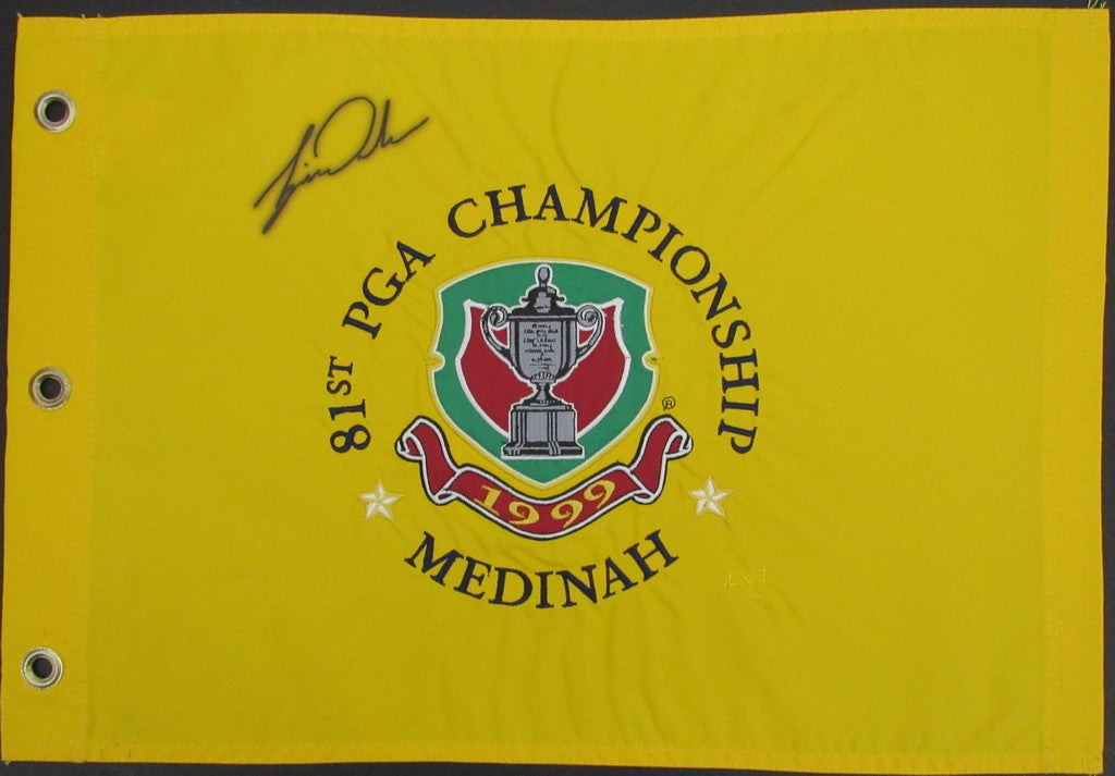 Tiger Woods Autographed Official Pin Flag 1999 PGA Champ Beckett Full LOA188052