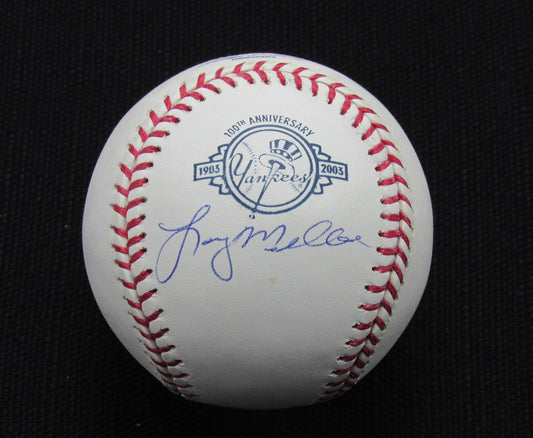 Larry Milbourne Signed/Auto Yankees 100th OML Baseball MAB 187086