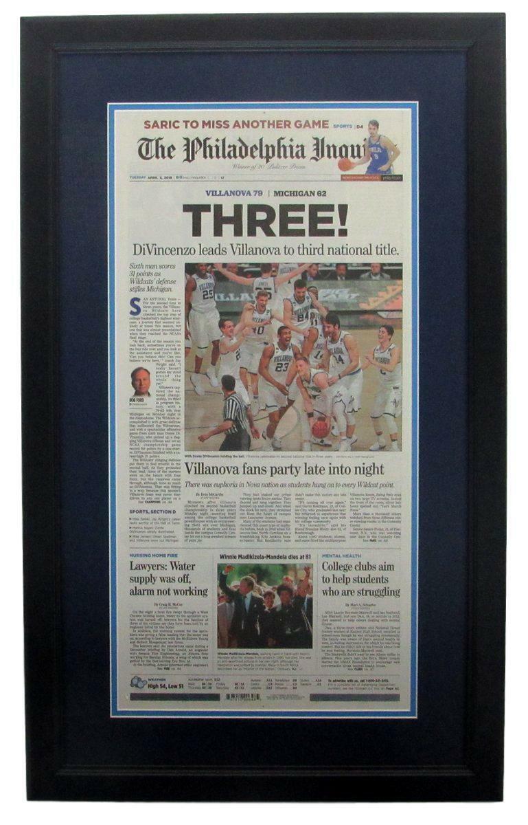 The Philadelphia Inquirer Villanova 3 Time Natl Champs Framed Newspaper 135543