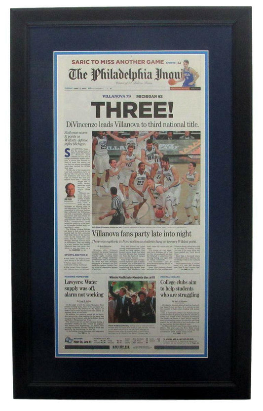 The Philadelphia Inquirer Villanova 3 Time Natl Champs Framed Newspaper 135543