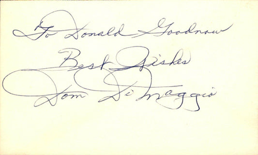 Dom Dimaggio Boston Red Sox Signed/Auto Perosnalized 3x5 Index Card 162465