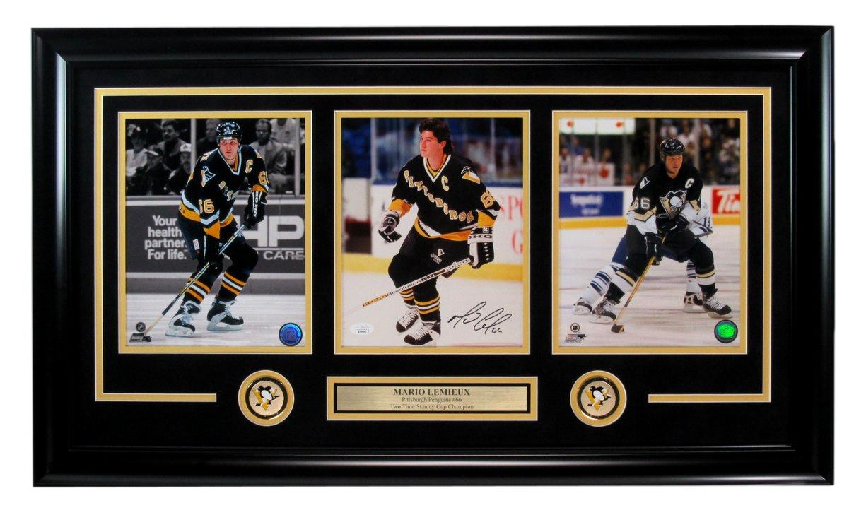 Mario Lemieux Autographed Photo Collage Pittsburgh Penguins Framed JSA 186284